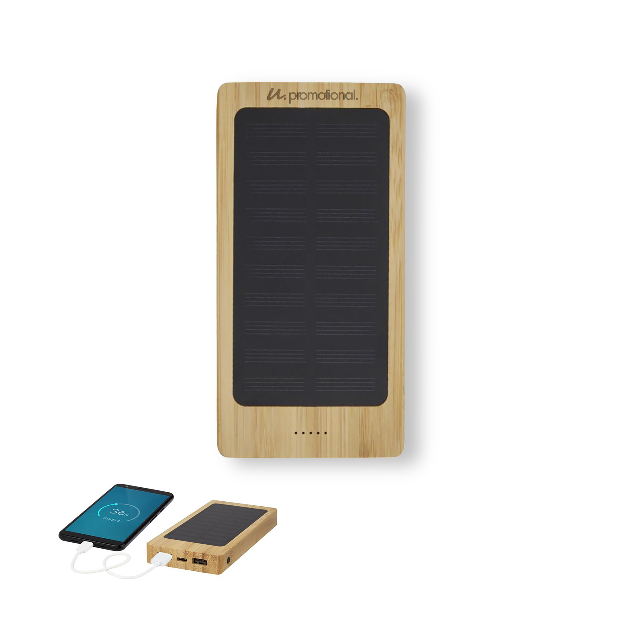 Banca solare - 8000 mAh | Bambù | Doppia uscita USB