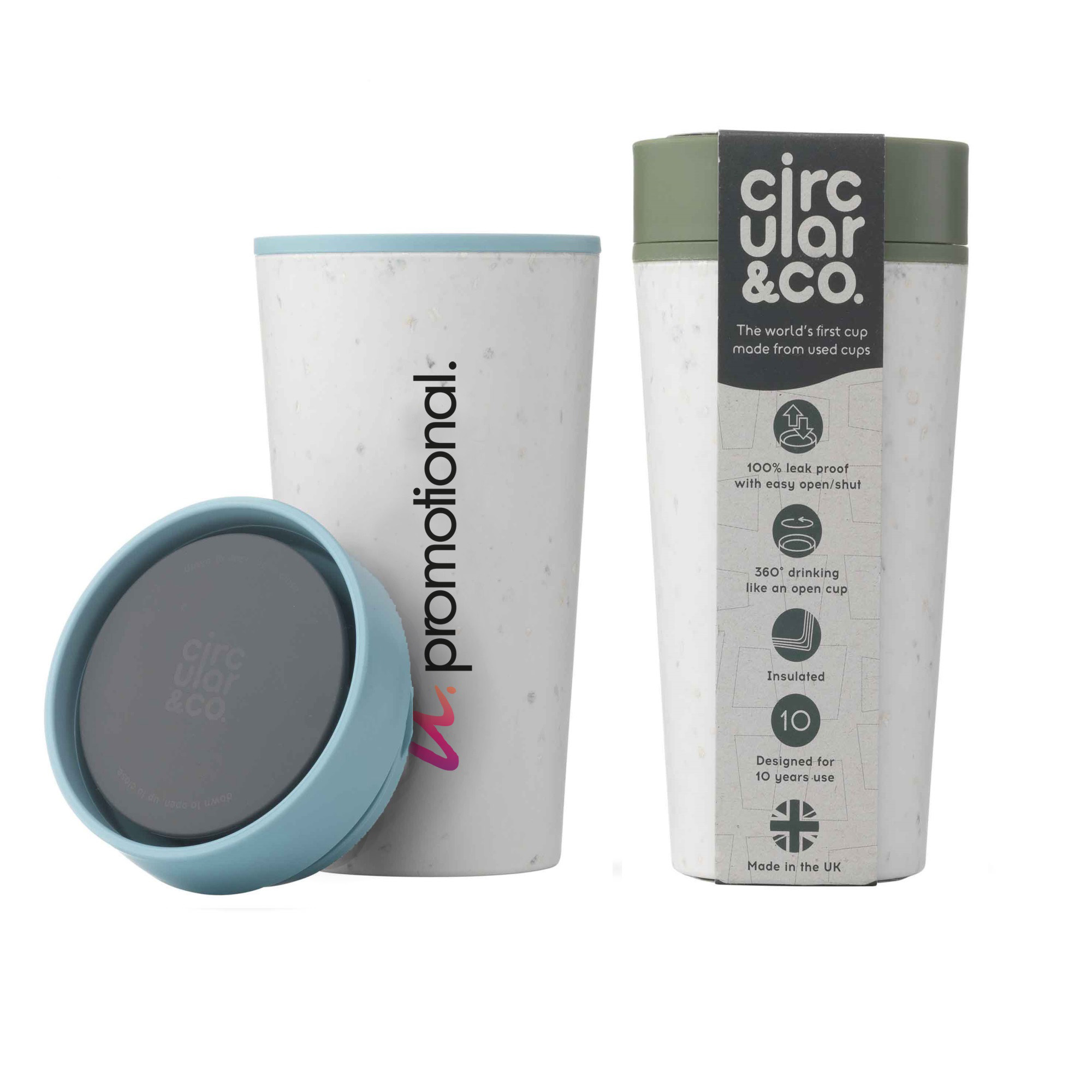 Tazza Circular&Co® Bianca - 340 ml | Riciclato | Coperchio bianco + colorato