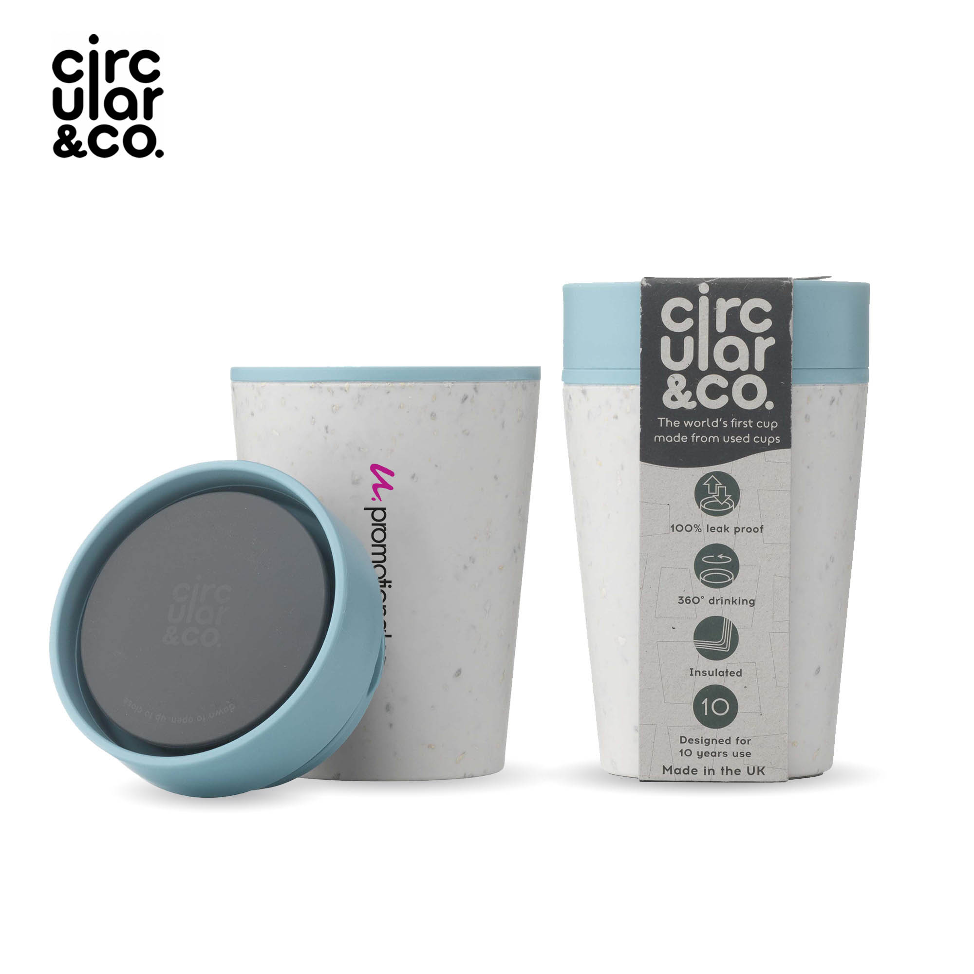 Tazza Circular&Co® Bianca - 227 ml | Riciclato | Coperchio bianco + colorato