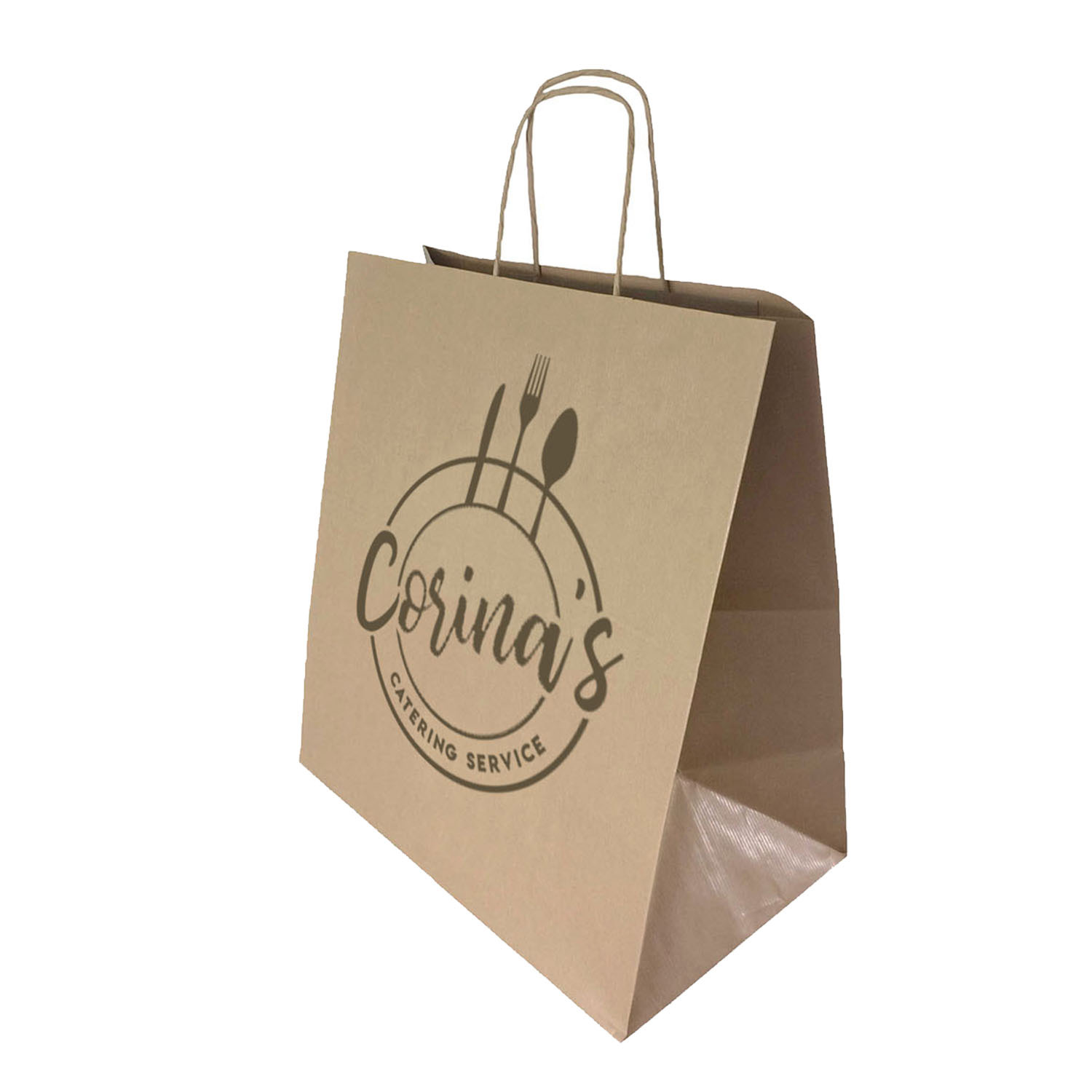 Busta di carta - Take away | 32 x 17 x 39 cm | Maniglia tornita | Bianco/marrone
