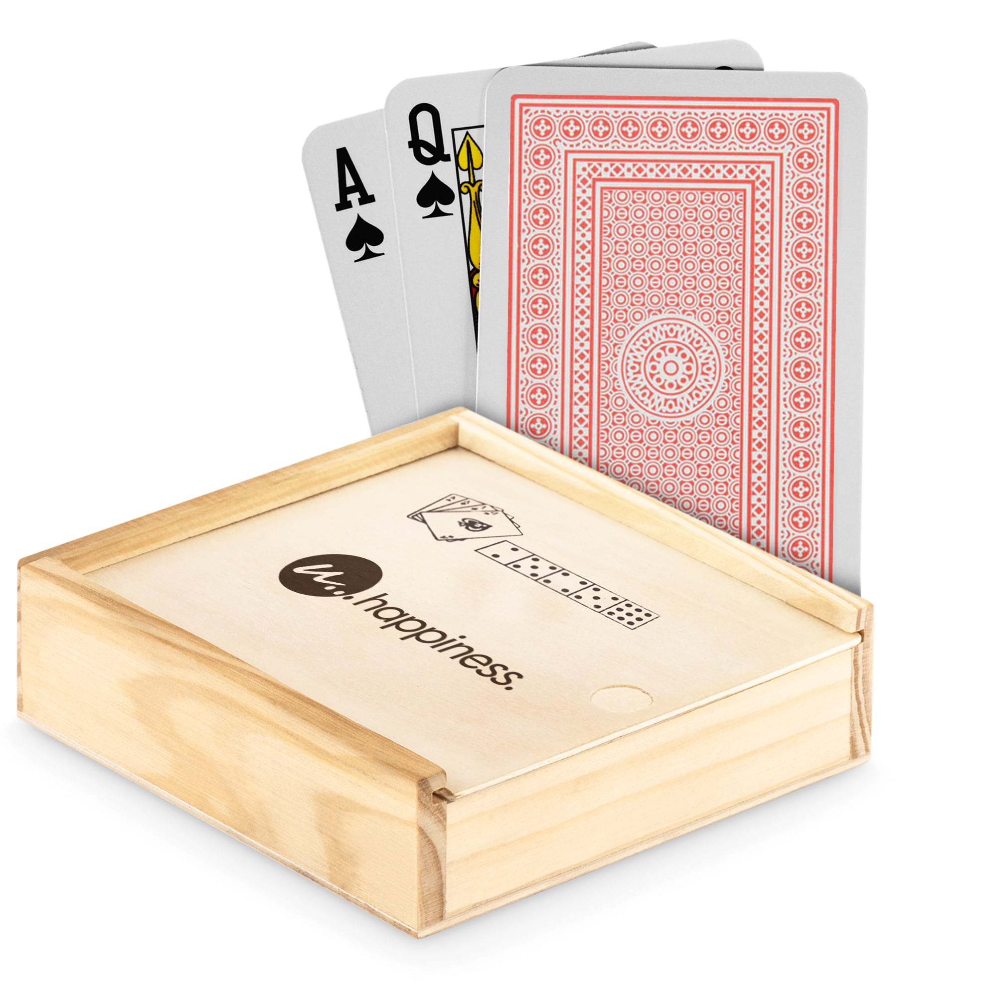 Carte da gioco - Scatola in legno | Stampa sulla scatola di legno | Include 5 dadi