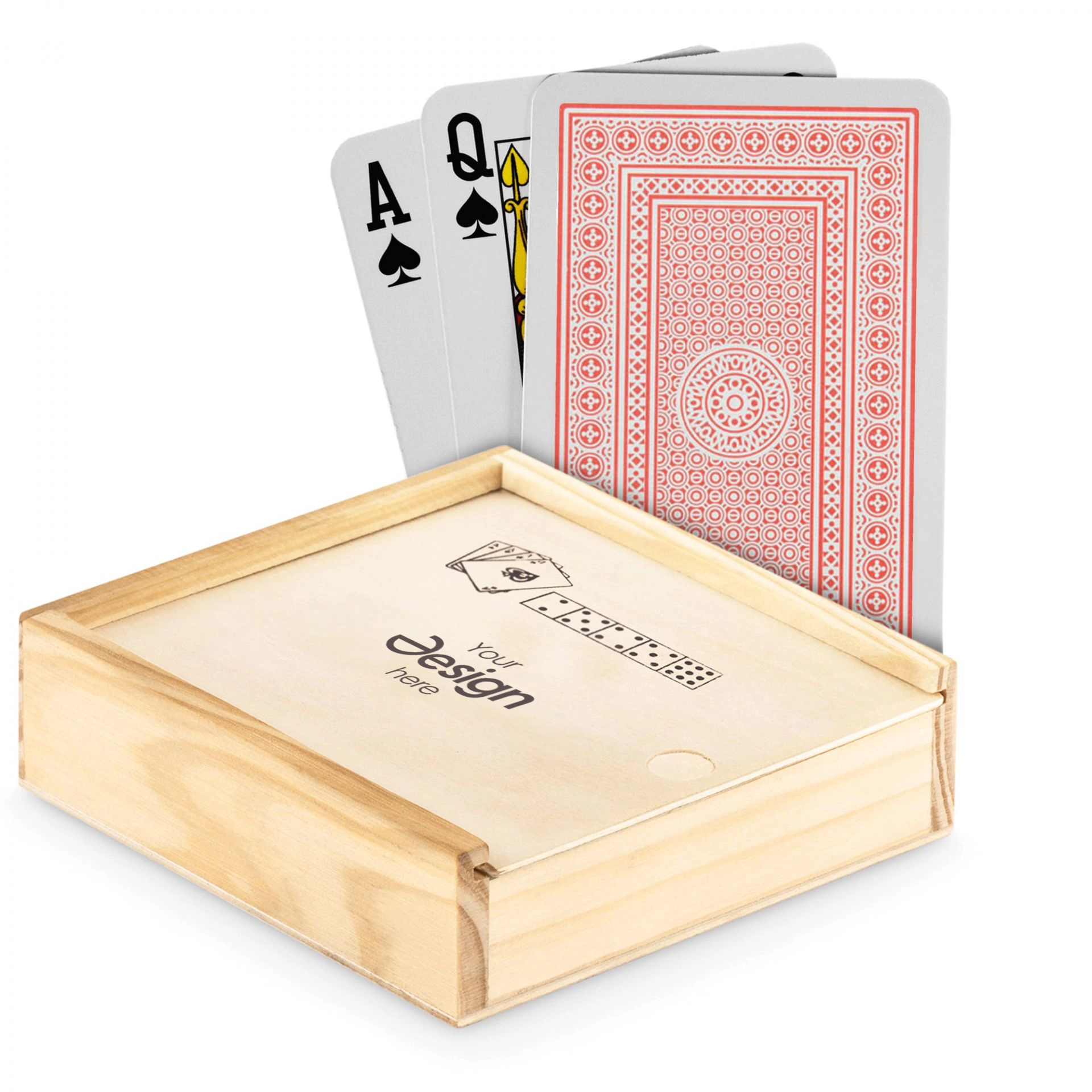 Carte da gioco - Scatola in legno | Stampa sulla scatola di legno | Include 5 dadi