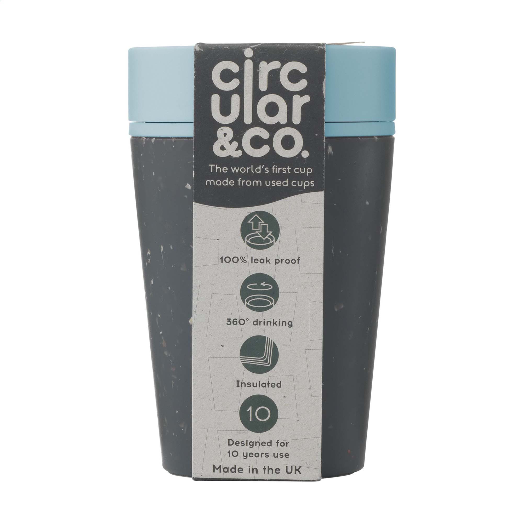 Tazza Circular&Co® Nera - 227 ml | Riciclato | Coperchio nero + colorato