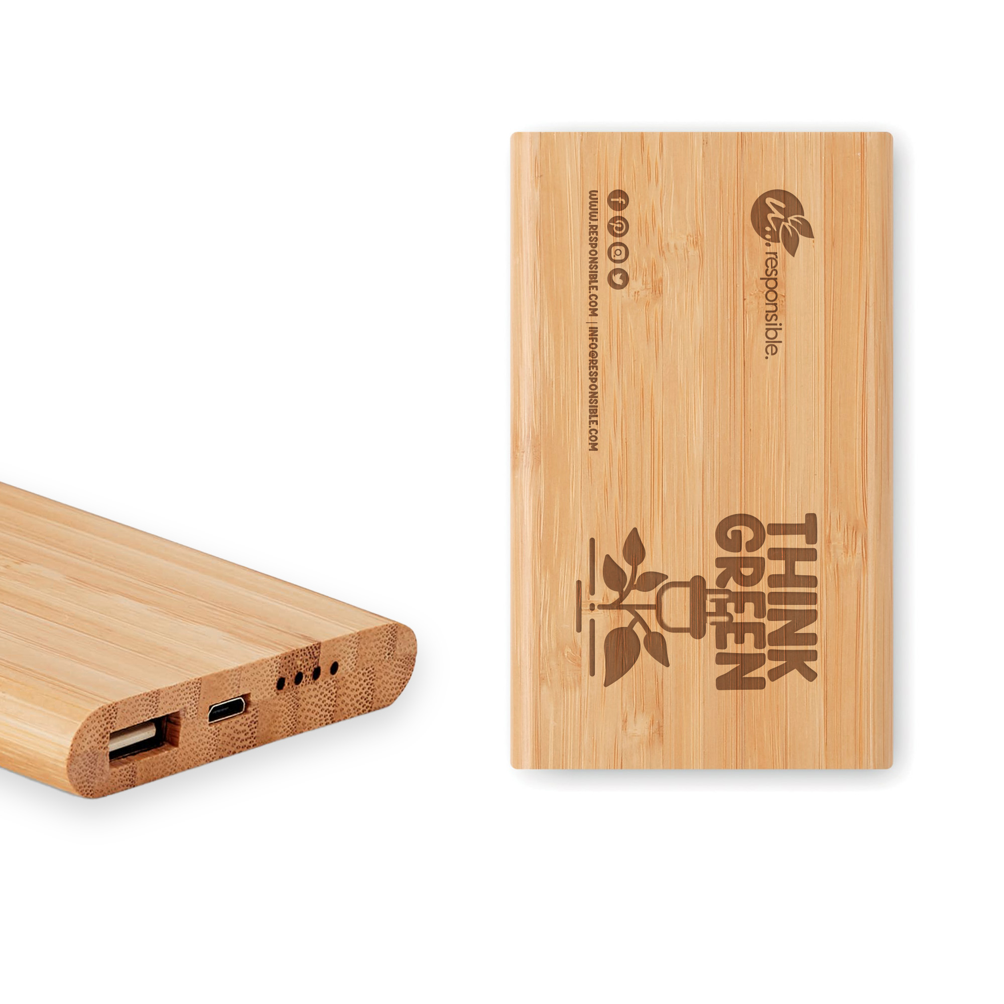 Power bank autonomo - 4000 mAh | Bambù | Con cavo USB