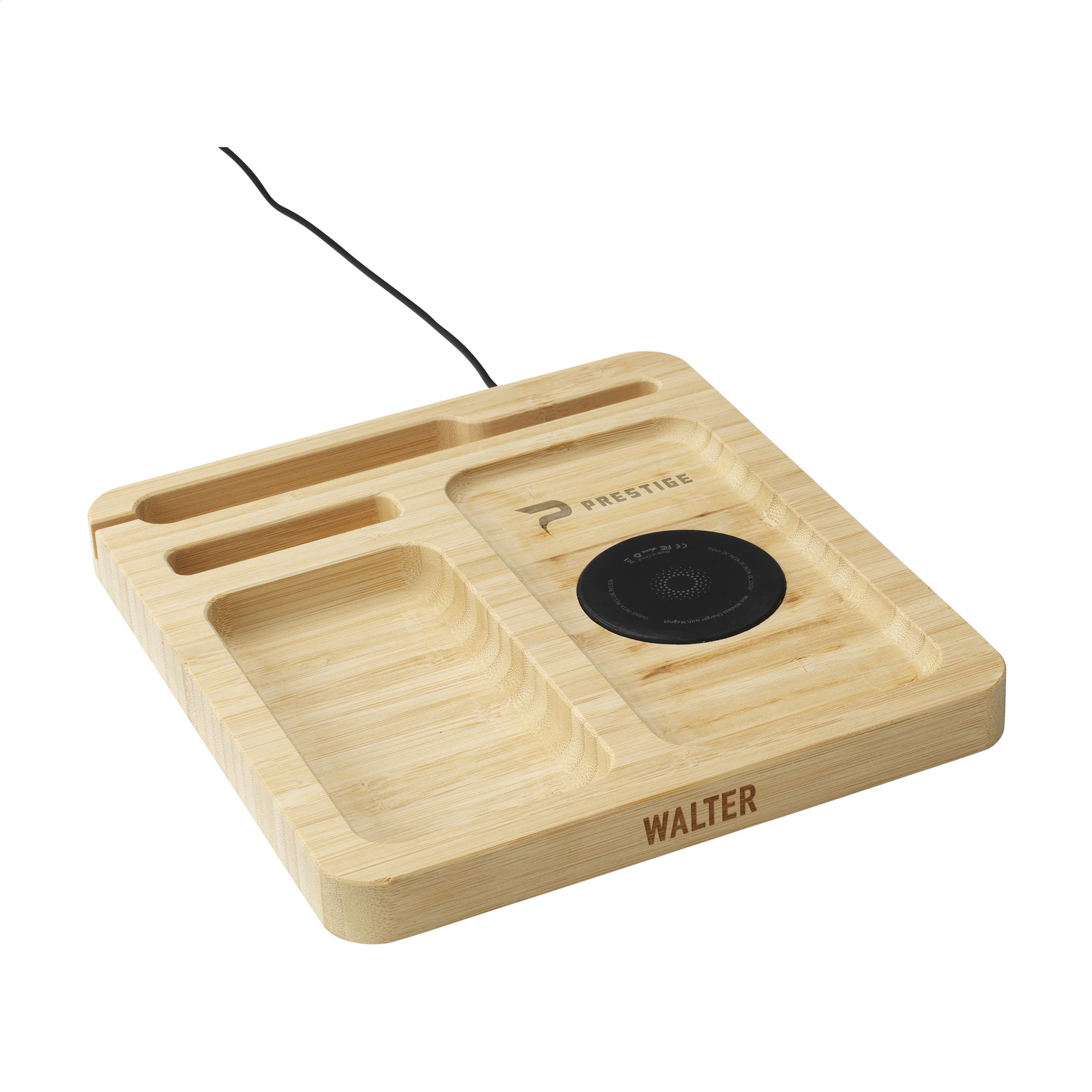 Dock in bambù Walter – 15W | Organizzatore & caricatore | Ricarica wireless