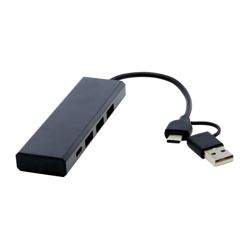 Hub USB 2.0 | Alluminio riciclato | 3 porte | 1 porta Type-C