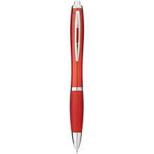 Penna a sfera | Trasparente | Finiture color argento | max028 Rosso