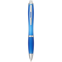 Penna a sfera | Trasparente | Finiture color argento | max028 Blu acqua